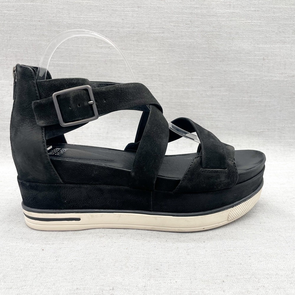 Eileen Fisher Shoes Womens 9.5 Boost Sandals Black Strappy Platform Wedge Heels‎